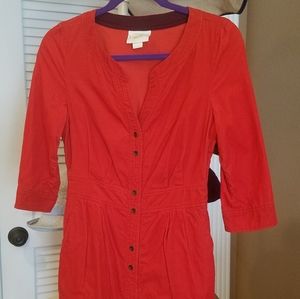 Anthropologie orange corduroy button front dress